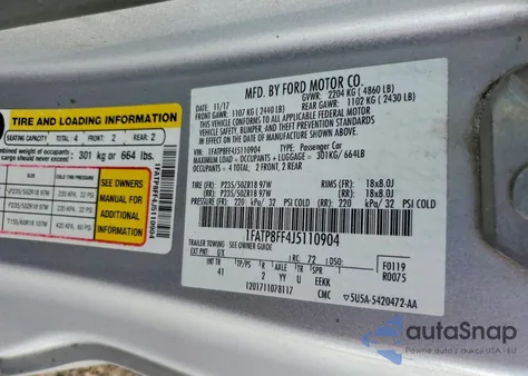 2018 Ford Mustang Gt z USA, uszkodzony, nr VIN 1FATP8FF4J5110904